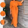 Spring New Women's Loose Casual Long Dress with Slit And Belt Pure Color Cross-Border Fashion High Waist Step Dress