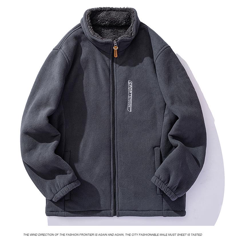 Men's Autumn Winter Stand Collar Thick Fleece-Lined Lambswool Jacket