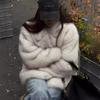 Tilki kürkü ceket takım yaka bol kürk ceket orta ve uzun kadın kürk ceket