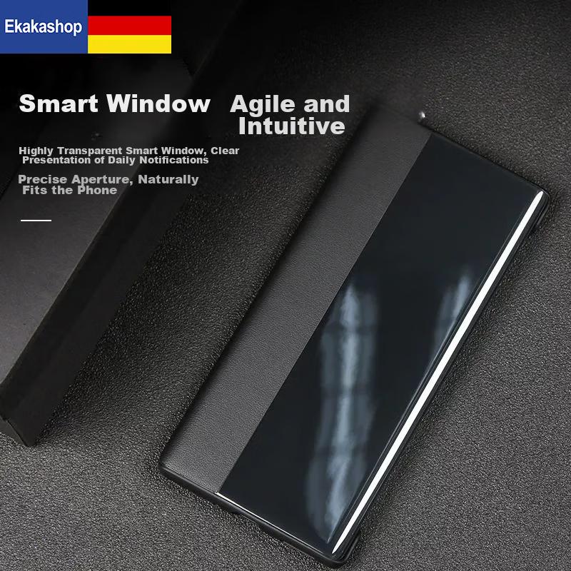 Ekakashop GermanySmart View Flip Case for Huawei Mate30 Pro, Full Protection Shockproof Cover, Business Style Leather Case - Mysterious Black
