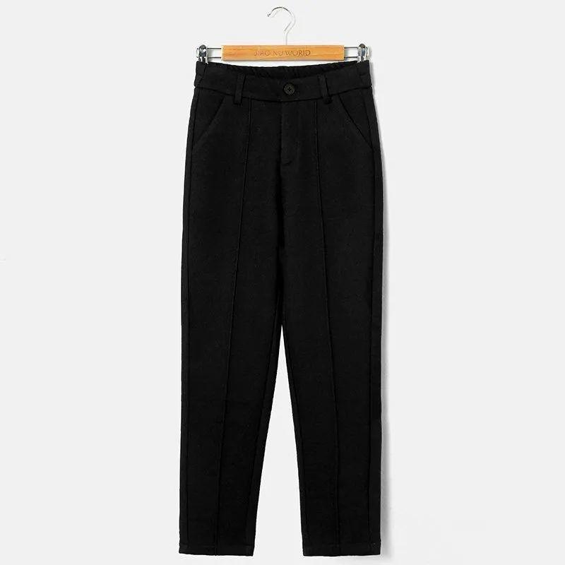 Wool Blend Fleece Lined Thickened Women Trousers Autumn Winter New Straight Leg Loose High Waist Casual Slim Ankle Pants