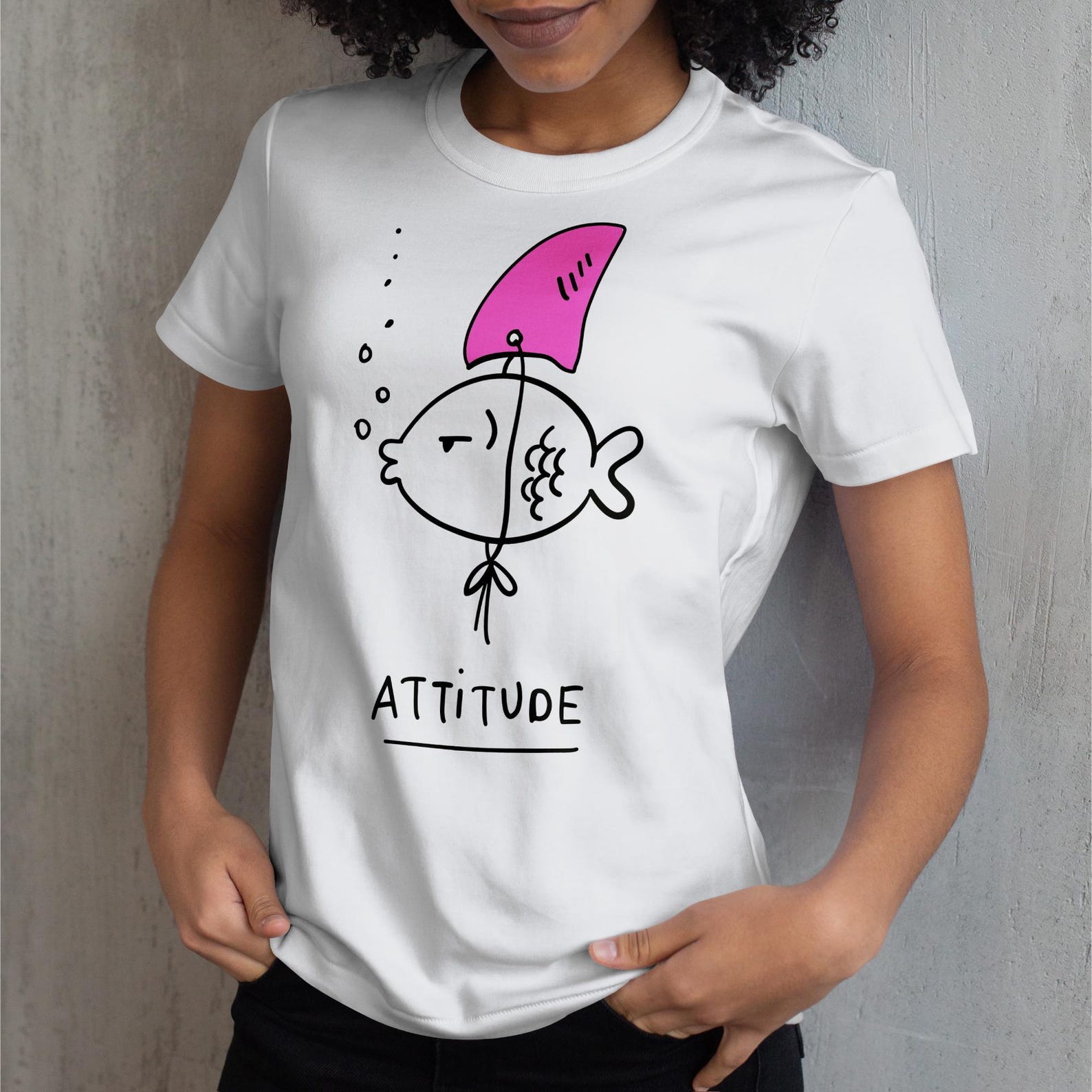 Fish Attitude Unisex T-shirt, Attitude Tee, Fish With an Attitude as Shark shirt, Snarky Humor, Attitude Shirt, Attitude Problem Sarcastic S