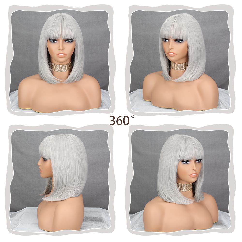 MISSQUEEN Short Bob Red Wine Wig with Bangs Synthetic Wigs for Women Straight Heat Resistant Lolita Cosplay Party Hair