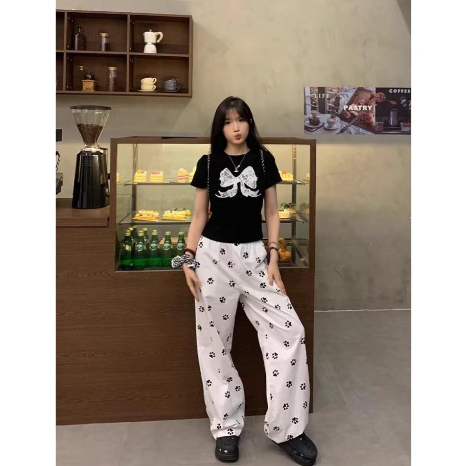 

Unisex Paw Print Straight-Leg Casual Pants - All-Season, Loose Fit for Outdoors XL білий