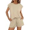 Women Spring Summer New Crew Neck Loose Short Sleeve Two Piece Outfit Set