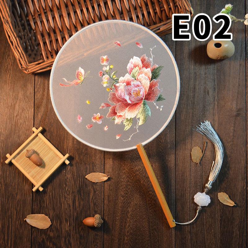 Doppelseitiger Vintage-Fächer chinesischer Stil Pfingstrose Su-Stickerei Runder Fächer Ornamente Tanzfächer Performance-Requisiten Heimdekoration