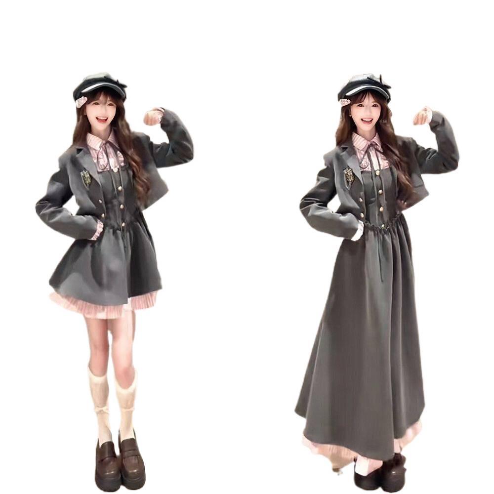 Wats Academy JK Uniform: Sweet Japanese Style Jacket and Waist-Cinching Dress Set for Autumn.