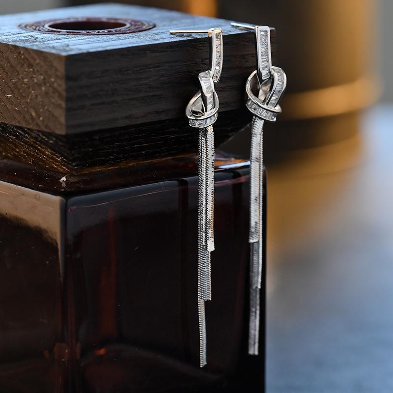 2024 New Silver Knotted Long Tassel Earrings: Elegant High-End Style for Women