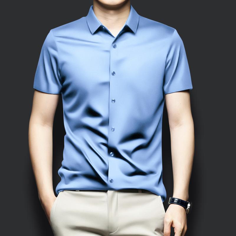 

Мужская деловая рубашка с коротким рукавом из ледяного шелка, не мнущаяся 7XL