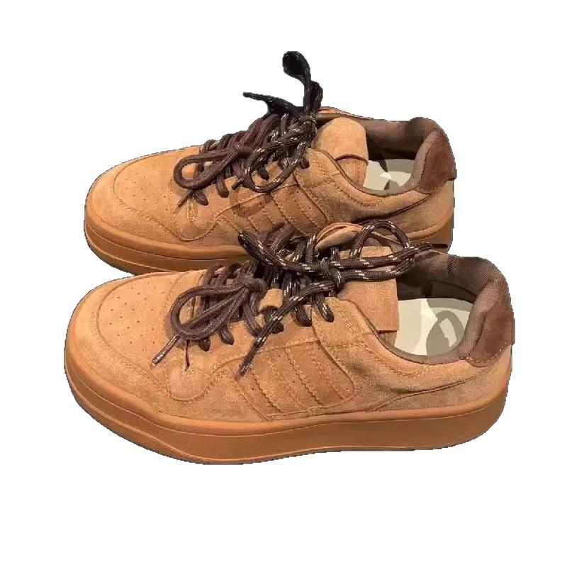 Leather Platform White Shoes Women's 2025 New German Training Shoes Round Head Lace-up Sports and Leisure Shoes Versatile Breathable Board Shoes