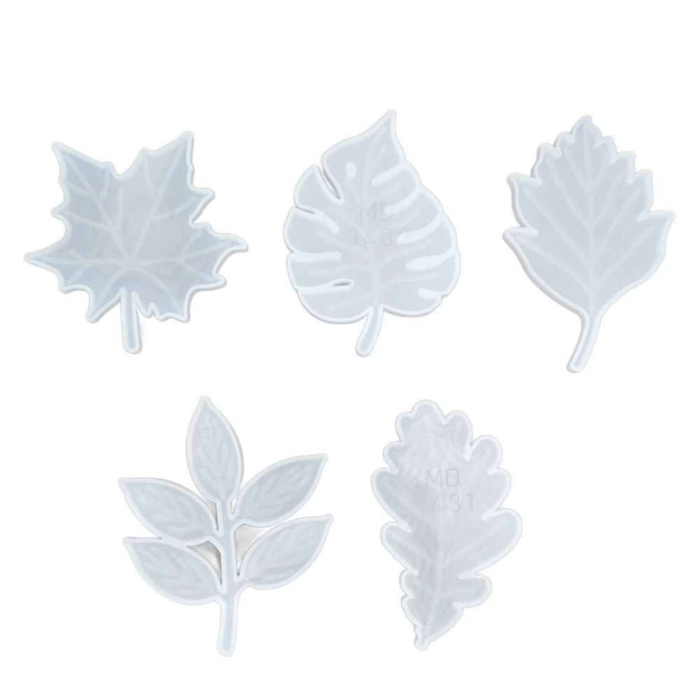 5pcs Reusable Leaves Coaster Mould Glossy Flexible Silicone Leaf Coaster Mould White Leaves Texture Silicone Coaster Mould