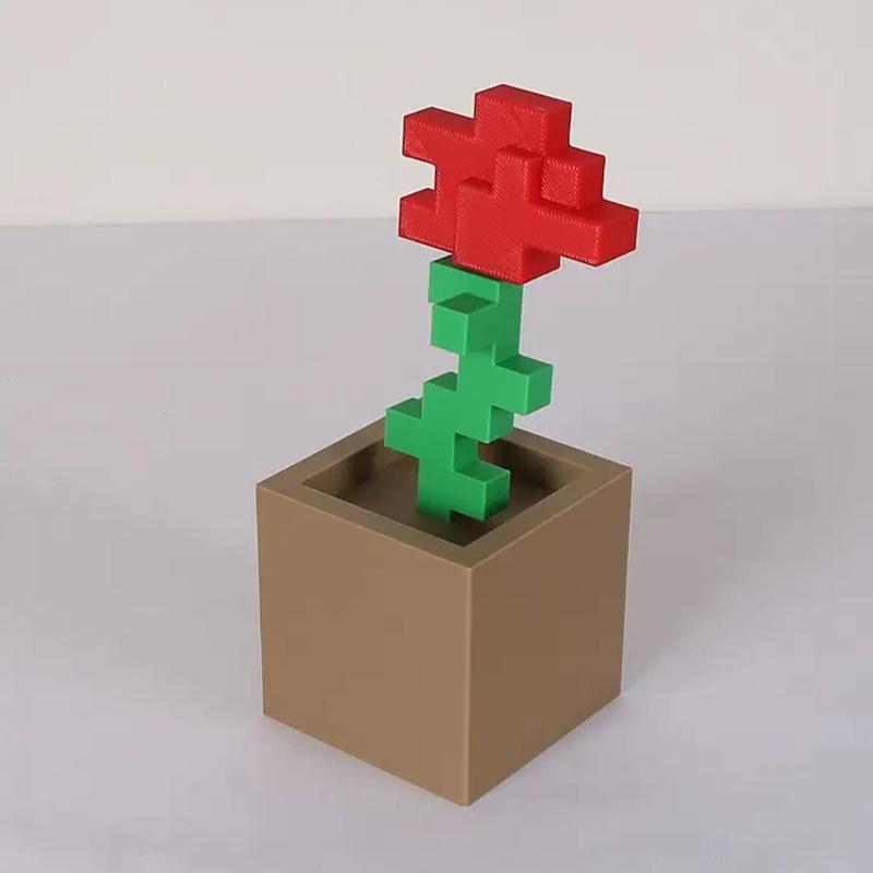 3D Printed Charming Pixelated Rose Pixel Art Design Home Decor Holiday Gift Item | Retro Aesthetic | Crafted Pixel Rose Staue