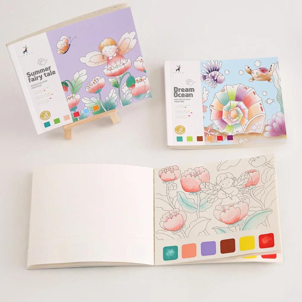 20Sheets Creative Watercolor Painting Book for Kids Fairy Tale Animal Flowers Gouache Graffiti Drawing Picture DIY Toy