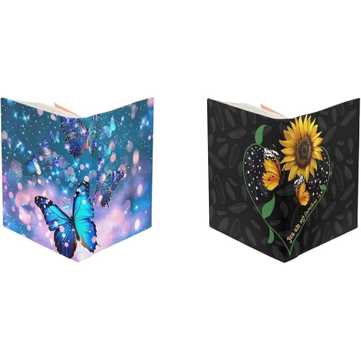 

Комплект из 2 обложек для книг, моющийся чехол-протектор для книг с персиковым цветом для детей, 9x11 дюймов, растягивающиеся многоразовые носки для книг для школы и дома Butterfly Sunflower Print