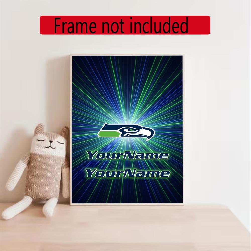 Seattle Seahawks Personalized Text Diamond Painting Round Diamond Mosaic Rhinestones Diamond Embroidery Craft Kit Wall Decor Without Frame
