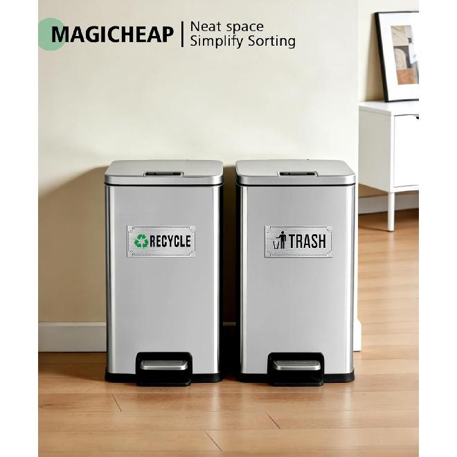 Trash and Recycle Stickers 8 Pack, Waterproof Recycle Sticker and Trash Stickers, Trash Bin Labels Combo for Home Indoor Outdoor Office Garbage Can