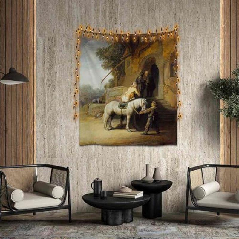 European Classical Figure Oil Painting Tapestry, Retro Wall Hanging, Light Luxury Home Decor Living Room Bedroom