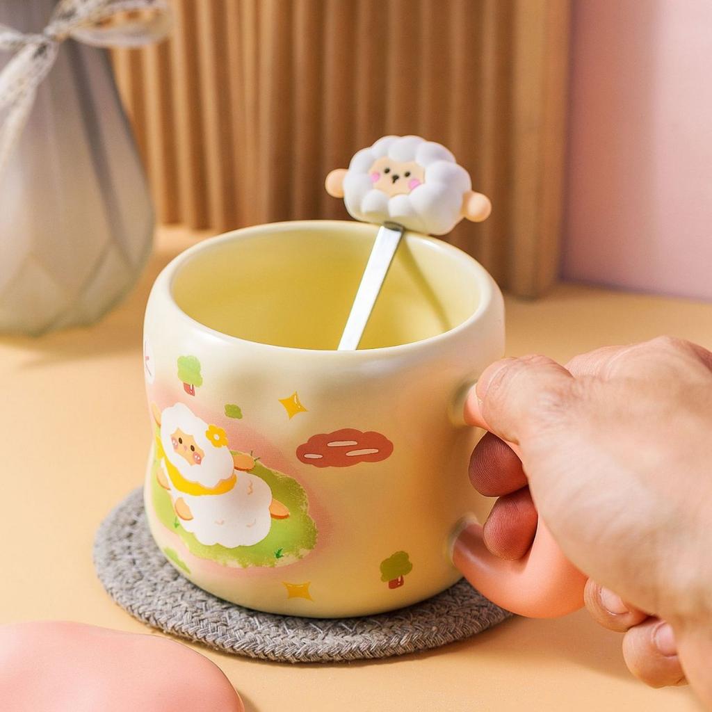 Creative Cartoon Ceramic Cup with Lid Home Office Couple Water Cup Gift Box High Value Gift Ins Wind Mug