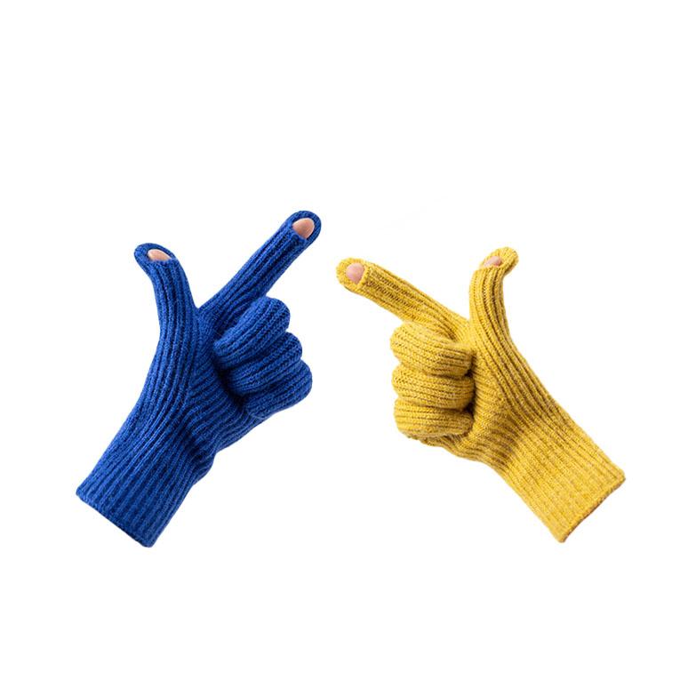 Knitted phone gloves with finger cutouts, unisex, black