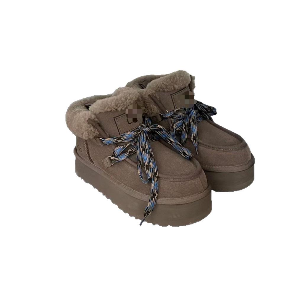 Dámské kožené a kožešinové šněrovací zimní boty - Protiskluzové, silná podrážka, hřejivé a stylové