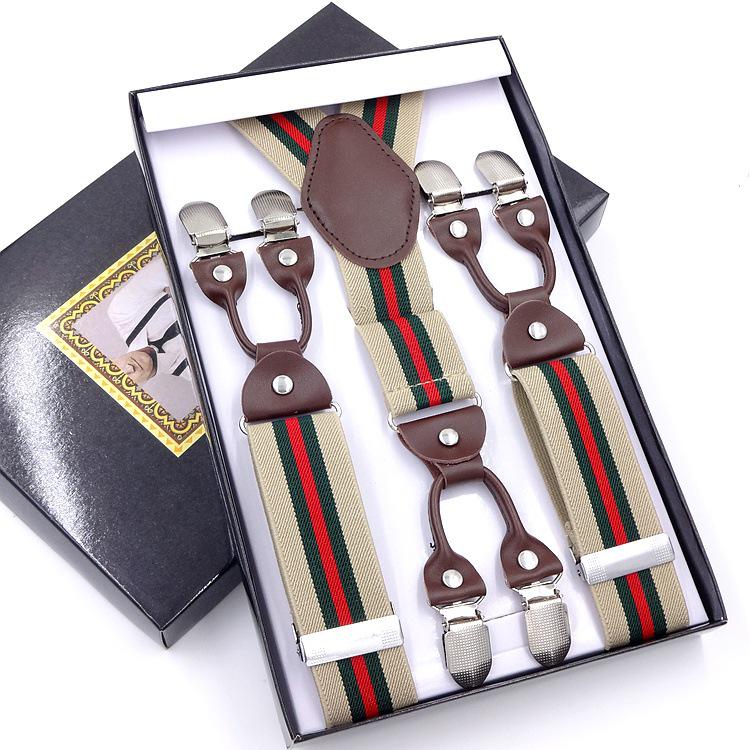 Men's Six-Clip Jacquard Wide Suspenders with Printed Webbing