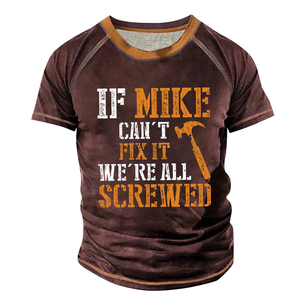 Men's Raglan T-shirt Retro Short Sleeve Round Neck Letter Printing Tops