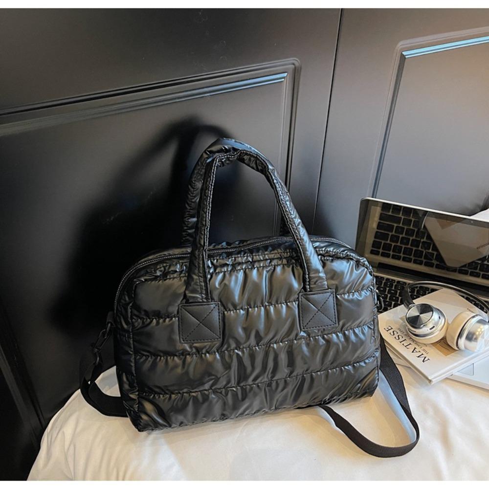Luxury Fluffy Tote Bags Solid Color Quilted Shoulder Bag Large Capacity Handbags Women