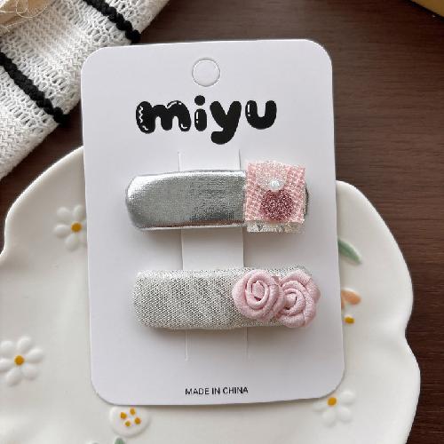 2pcs/lot Silver Bow Hairpin Sweet Girl Pink Bangs Side Clip Hairpins Kids BB Clip Children's Hair Accessories Barrettes Headwear