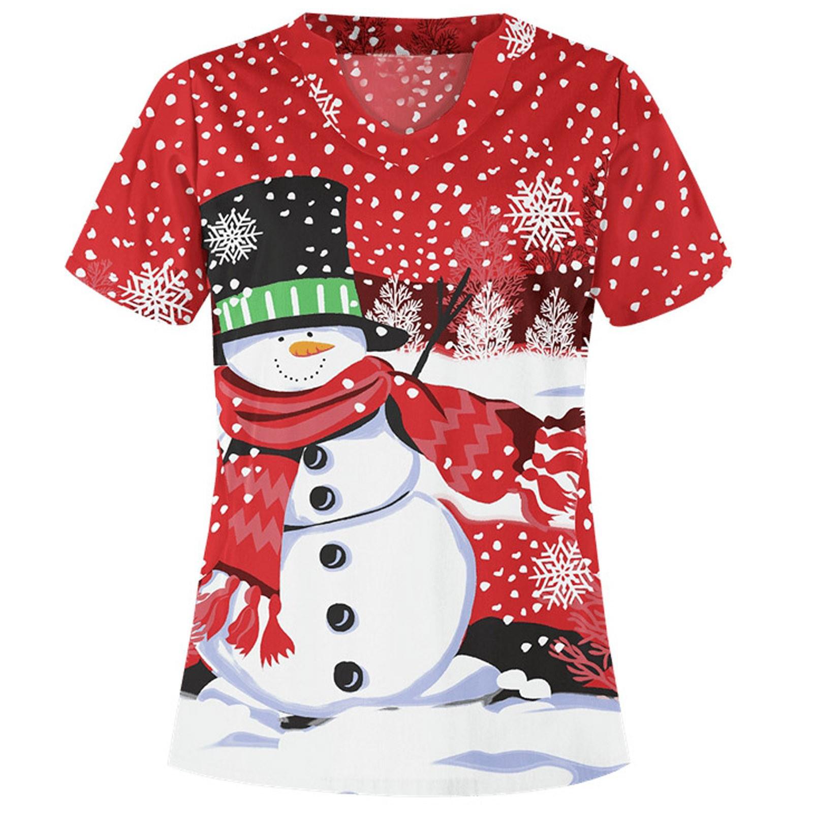 

Женский модный повседневный рождественский топ с v-образным вырезом и коротким рукавом A Care M красный