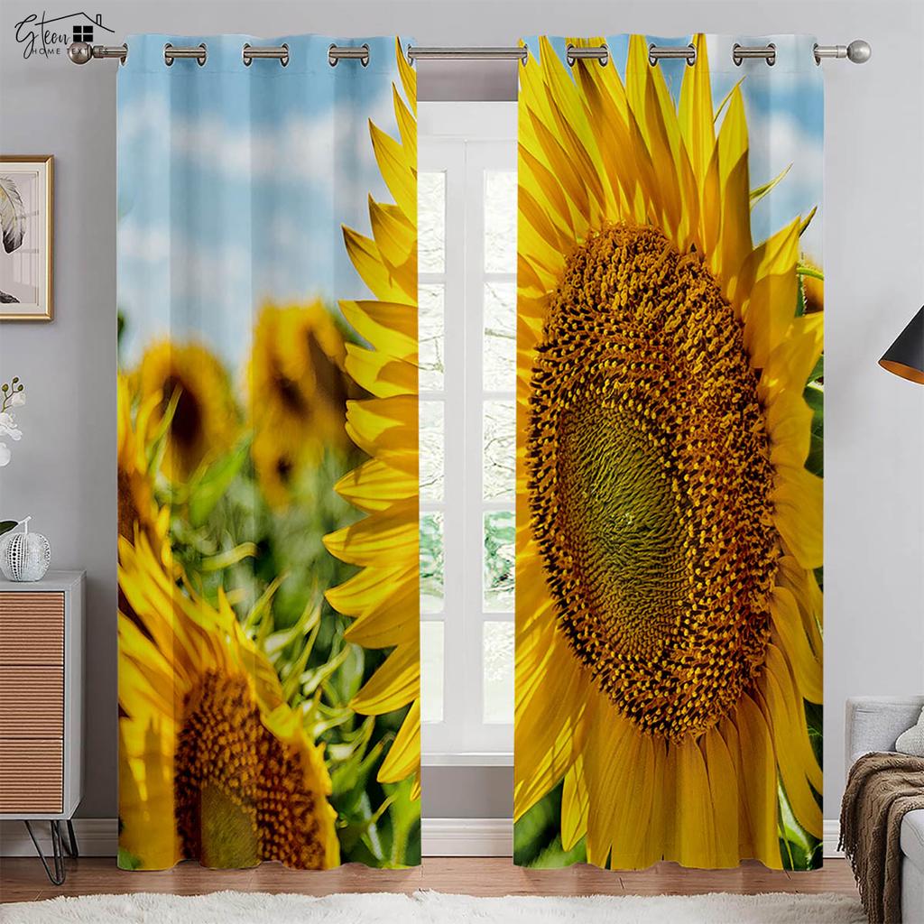 Flower Sunflower 3d Printing Curtain Light Blocking Heat Insulation Curtain Bed Room Living Room Study Light blocking Decoration Drapes
