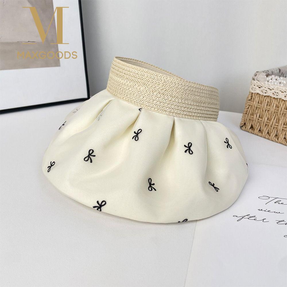 Trendy Wide Brim Women's Bow Sun Hat Empty Top Foldable Sun Visor Hat Quick-drying UV Protection Bucket Hat Summer Outdoor