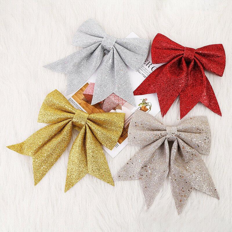 6Pcs Christmas Bows Hanging Decorations Gold Silver Bowknot Christmas Tree Pendant Bowknot Ornaments New Year Xmas Party Decor
