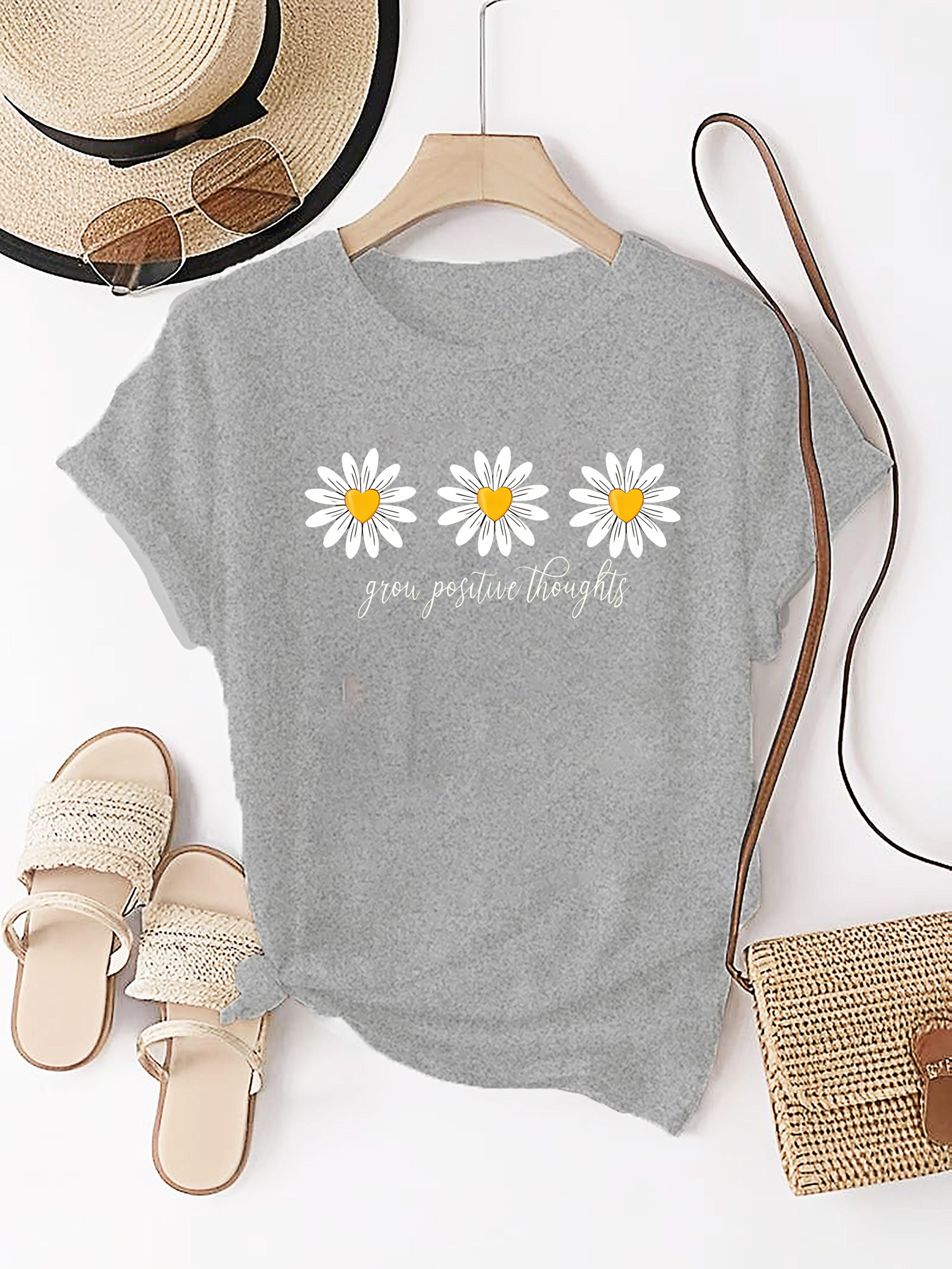 

WoUnisex Light Yellow Floral Print TShirt NonSee Through Crew Neck Top with Floral Print Harajuku Short Sleeve Casual 4XL