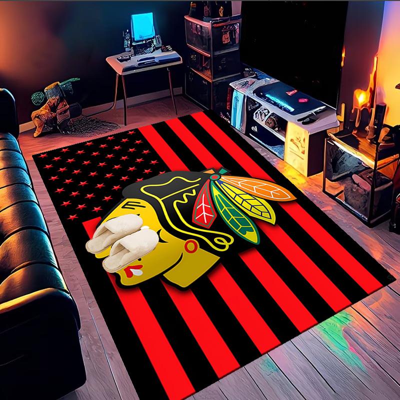 Chicago-Blackhawks Logo Bereichsteppich Geeignet für Innen- und Außenbereiche, Teppiche für Küchen, Häuser, Büros, Wohnzimmer, Heimdekoration, Weihnachtsgeschenk