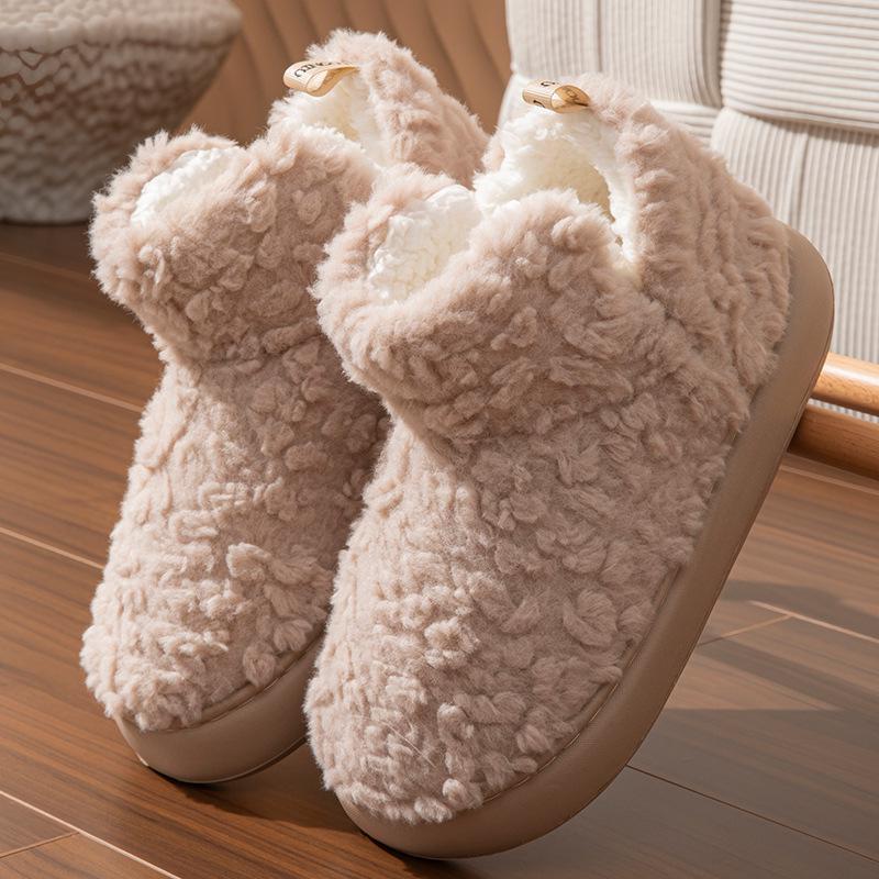 Men's and Women's Winter Waterproof Cotton Slippers - Silent, Plush, Warm, Thick Sole, Closed Heel, Deodorant Down Cloth