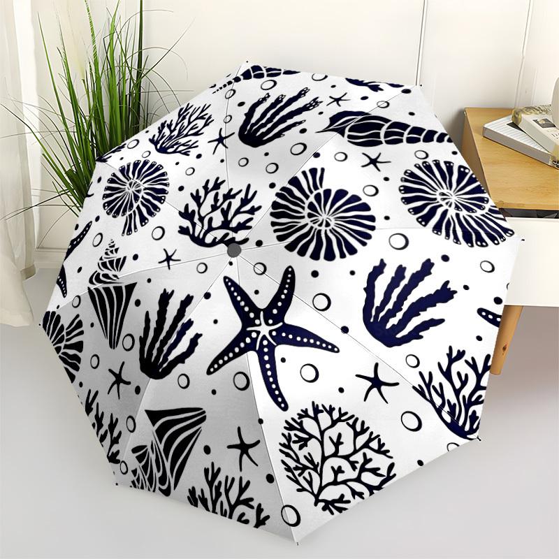 

1pc Oceanic Elements Automatic Opening/Closing Folding Umbrella with 8 Ribs, Plastic Handle, Windproof Portable Sunshade Umbrella yy251222205