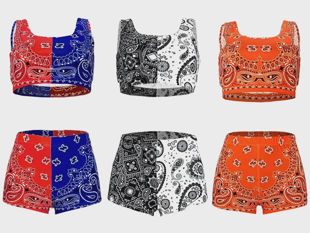 Women's European & American Contrast Color Sports Vest and Printed Pants Set