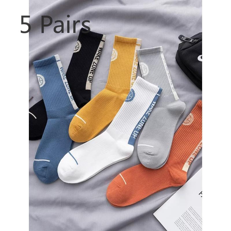 

5 пар носков, мужские длинные спортивные носки в студенческом стиле, осенние и зимние модели, однотонные высокие баскетбольные носки 5 pairs жёлтый