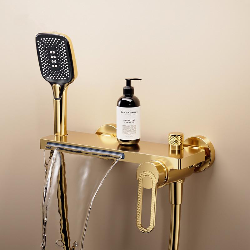 Brushed Gold Bathroom Shower Faucet Set Wall Mounted Shower Faucet, Bathroom Cold and Hot Bath and Shower Mixer Taps Brass