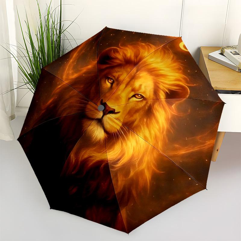 1pc Lion King Automatic Folding Umbrella Compact Lightweight Travel Umbrella with 8-Rib Sturdy Frame, Windproof & Self049