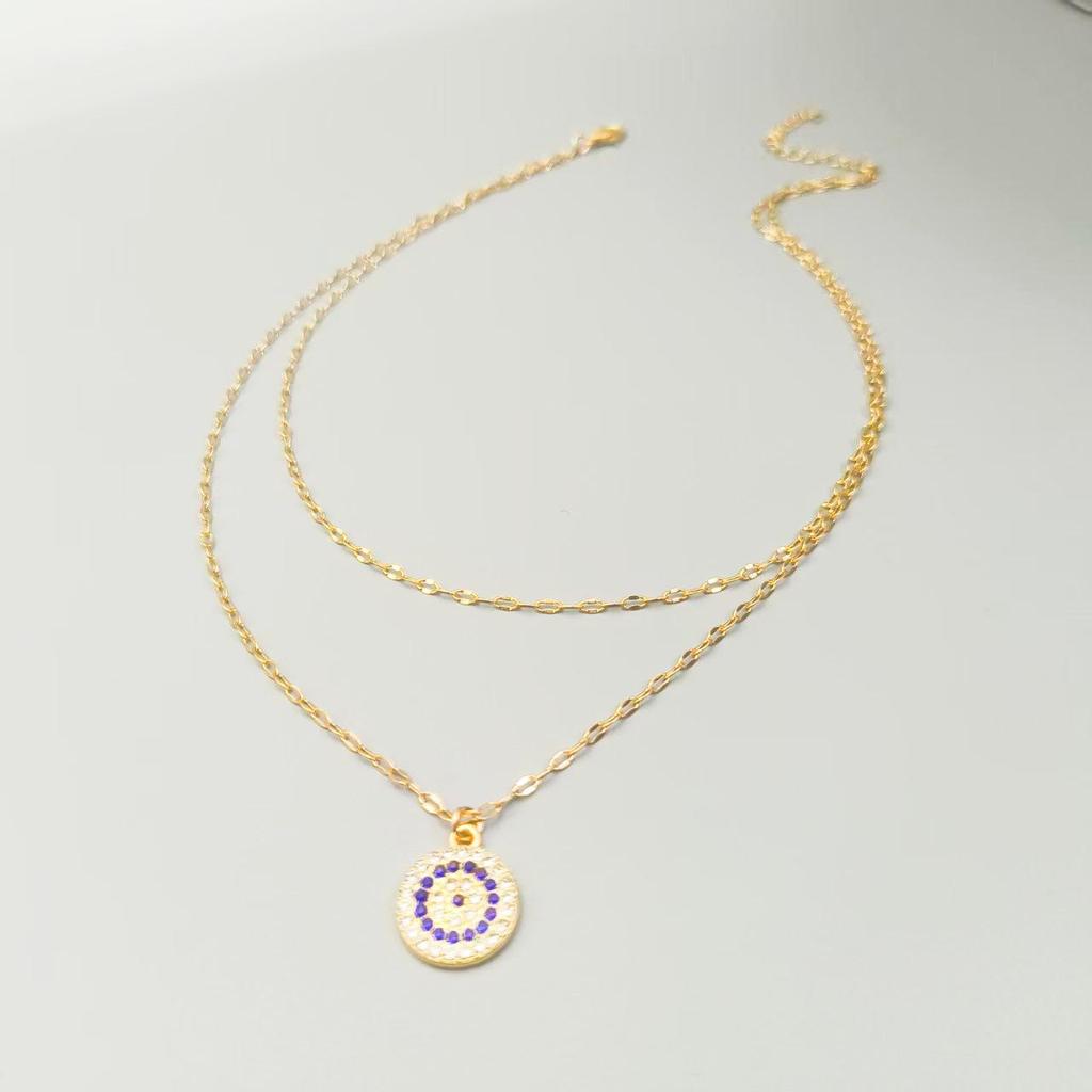European & American Double Layer Evil Eye Pendant Necklace - Trendy Alloy Retro Chain for Women