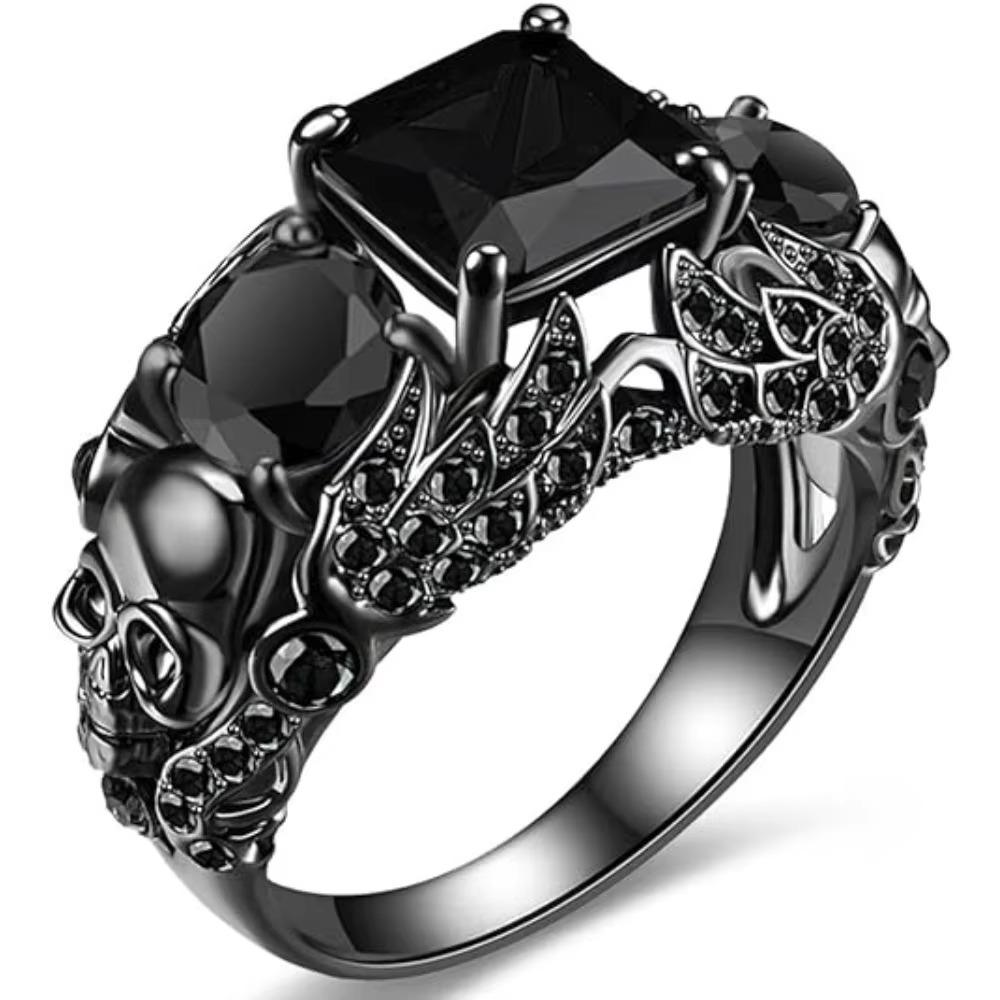 Gothic Purple Red Black Crystal Unique Black Skull Rings for Women Halloween Christmas Jewelry Gifts