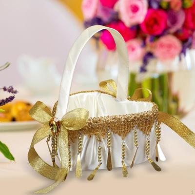 Flower Girl Basket for Wedding with Lace Bow and Handle Party Decoration