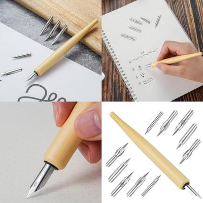 Porta Pennino con 5 Pennini Intercambiabili Pennino in Legno per Calligrafia Pennino Stilografico per Scrittura Disegno Arte Illustrazioni