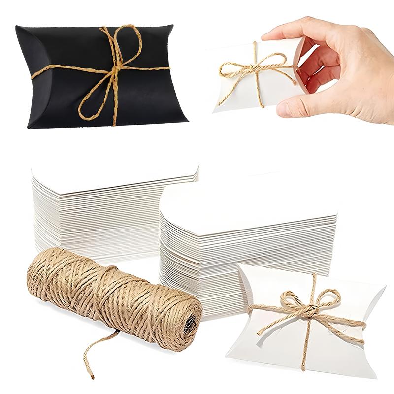 50/100Pcs Kraft Paper Pillow Candy Box Foldable Gift Box Thank You Treat Boxes For Wedding Baby Shower Birthday Party Supplies