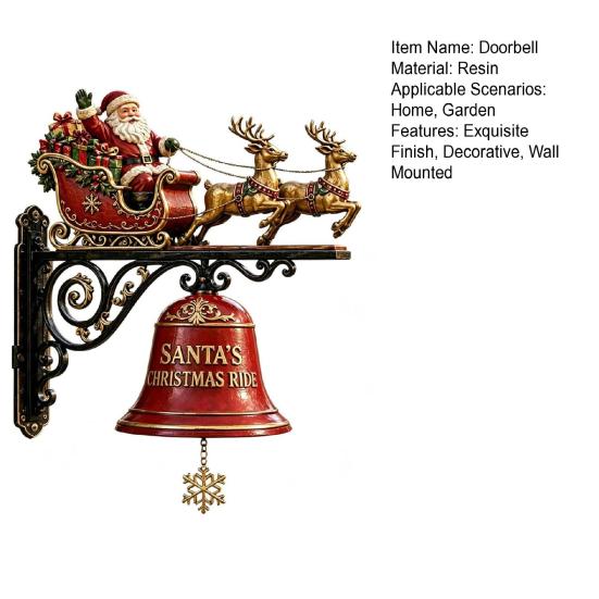 Festive Courtyard Balcony Accents Christmas Bell Wall Hanging Decoration, Santa Sleigh Reindeer Ornament, Large Decorative Indoor Mounted Ornaments
