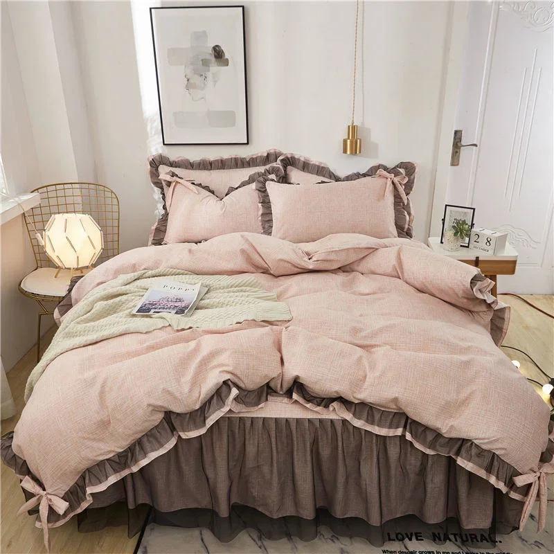 Luxury Black Princess Bedding Sets Kawaii Bed Skirt Sheet Pillowcase Fashion Girl Duvet Cover 4 Pieces Home Decoration