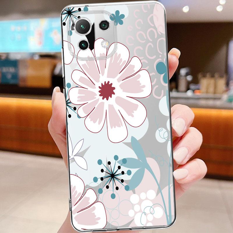 Dark Blue Flower Floral Clear Case For Xiaomi Poco X3 Nfc X3pro M3 F1 F3 For Mi 11 12 13 11x 12x Pro 11 10 Lite 11t 10t Pro