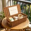 Handwoven Imitation Rattan Wine Basket with Lid Rustic Farmhouse Storage Box for Home Hotel Kitchen Bar Decor Wine Gift Basket
