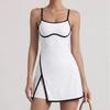 Womens Tennis Dress With Removable Padded Bra Built-in Shorts Color-Block Design Quick-Dry Stretch Sport Suit Gym Running